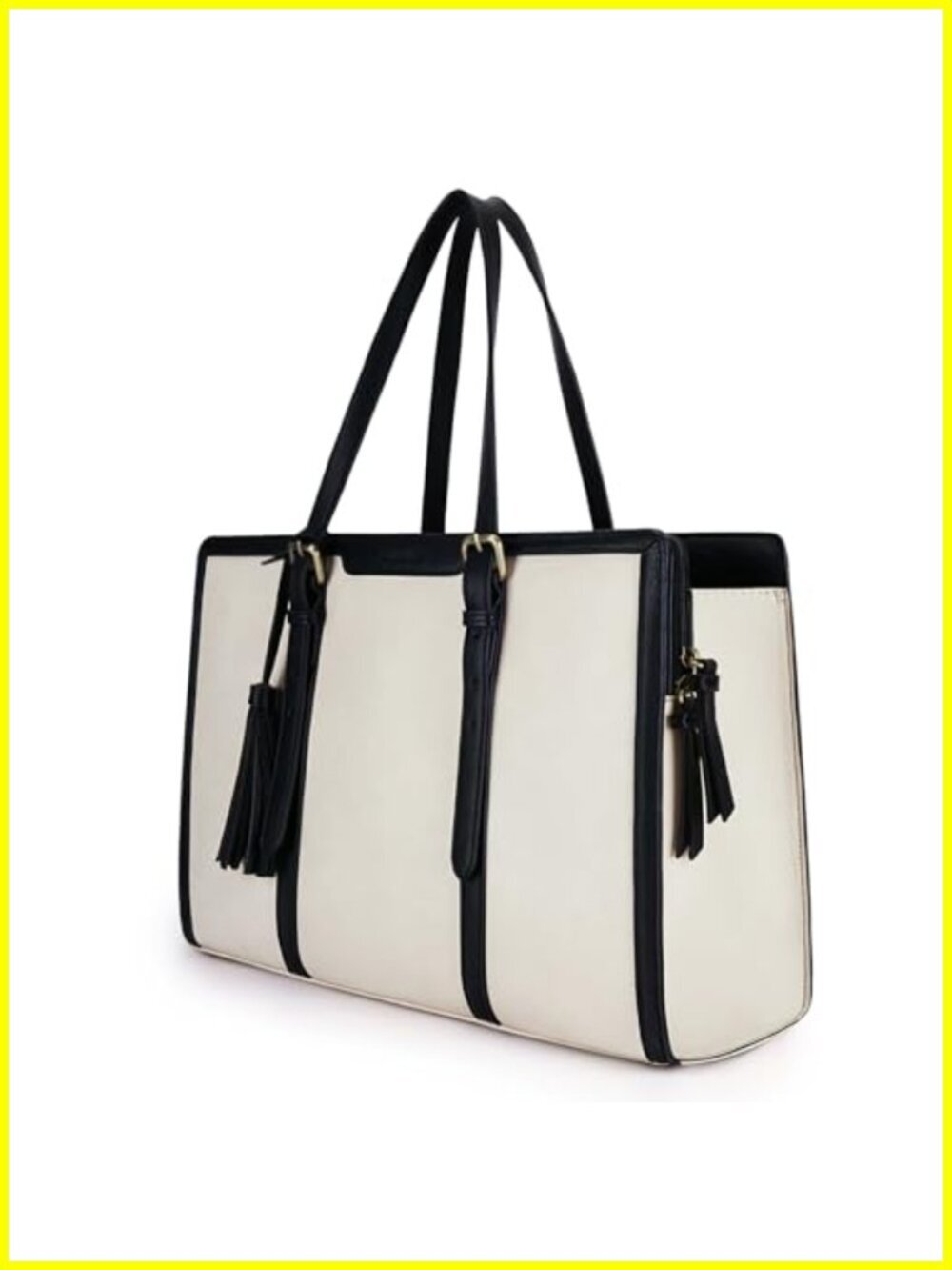 Faux Leather Laptop Tote 15.6" Work Bag 3 Layer Compartments Vegan Leather